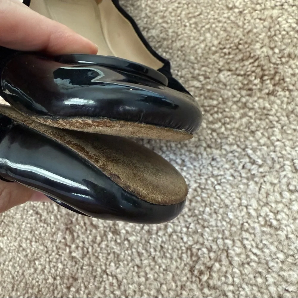 Tory Burch Black Velvet Patent Leather Ballet Flats